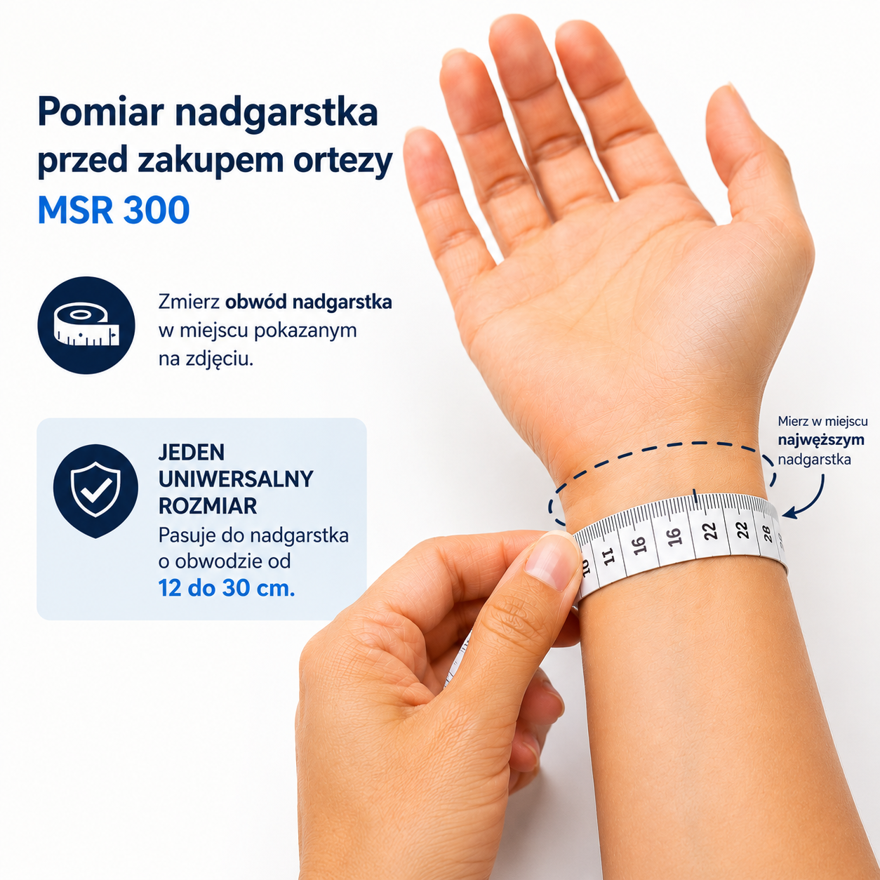 Pomiar ortezy nadgarstka MSR300 MSR301